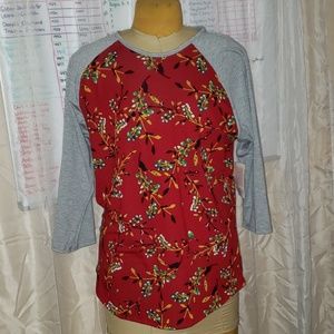 NWT 2XL LuLaRoe 3/4 Randy Red & Grey w flowers